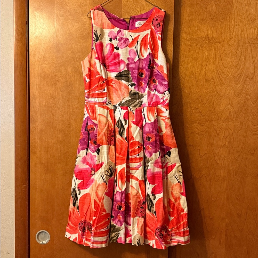 Eliza J Orange A-Line Midi Dress Scoop Neck Sleeveless